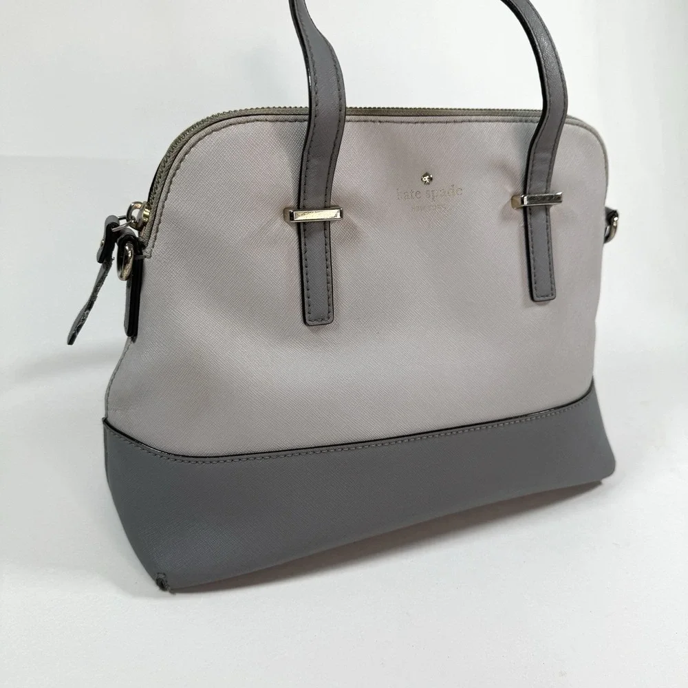 Kate‎ Spade New York Saffiano Leather Satchel Gray Beige Dome Bag Purse